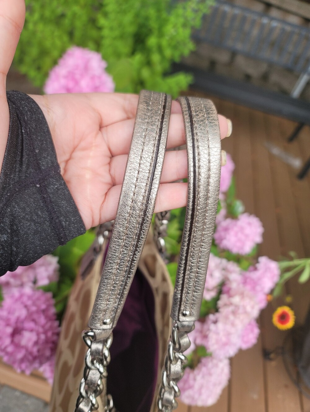 Coach Beige and Tan Signature Jacquard Tote with Metallic Trim - Picture 5 of 13